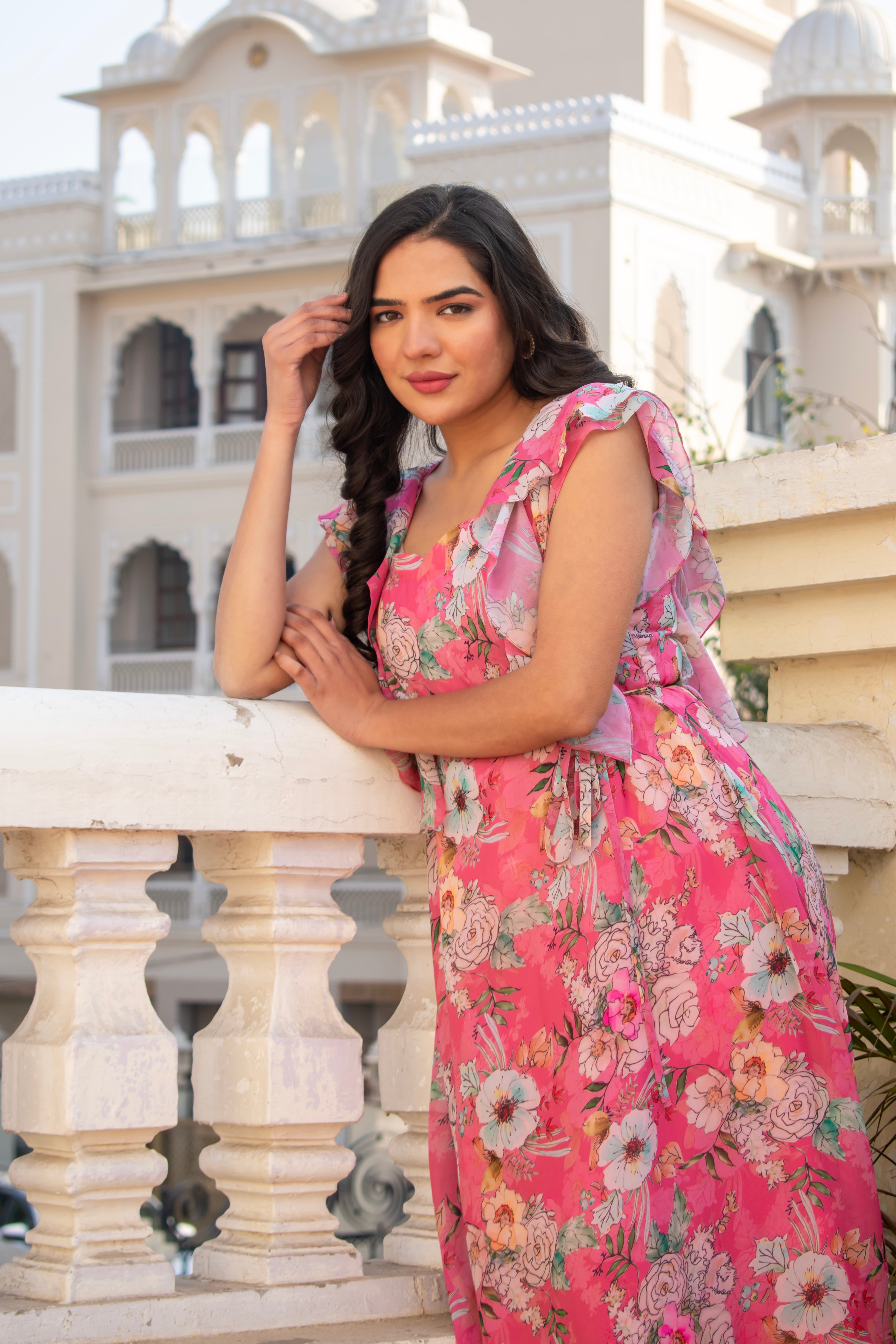 Zainab - Pink  Floral Chiffon Printed  Dress