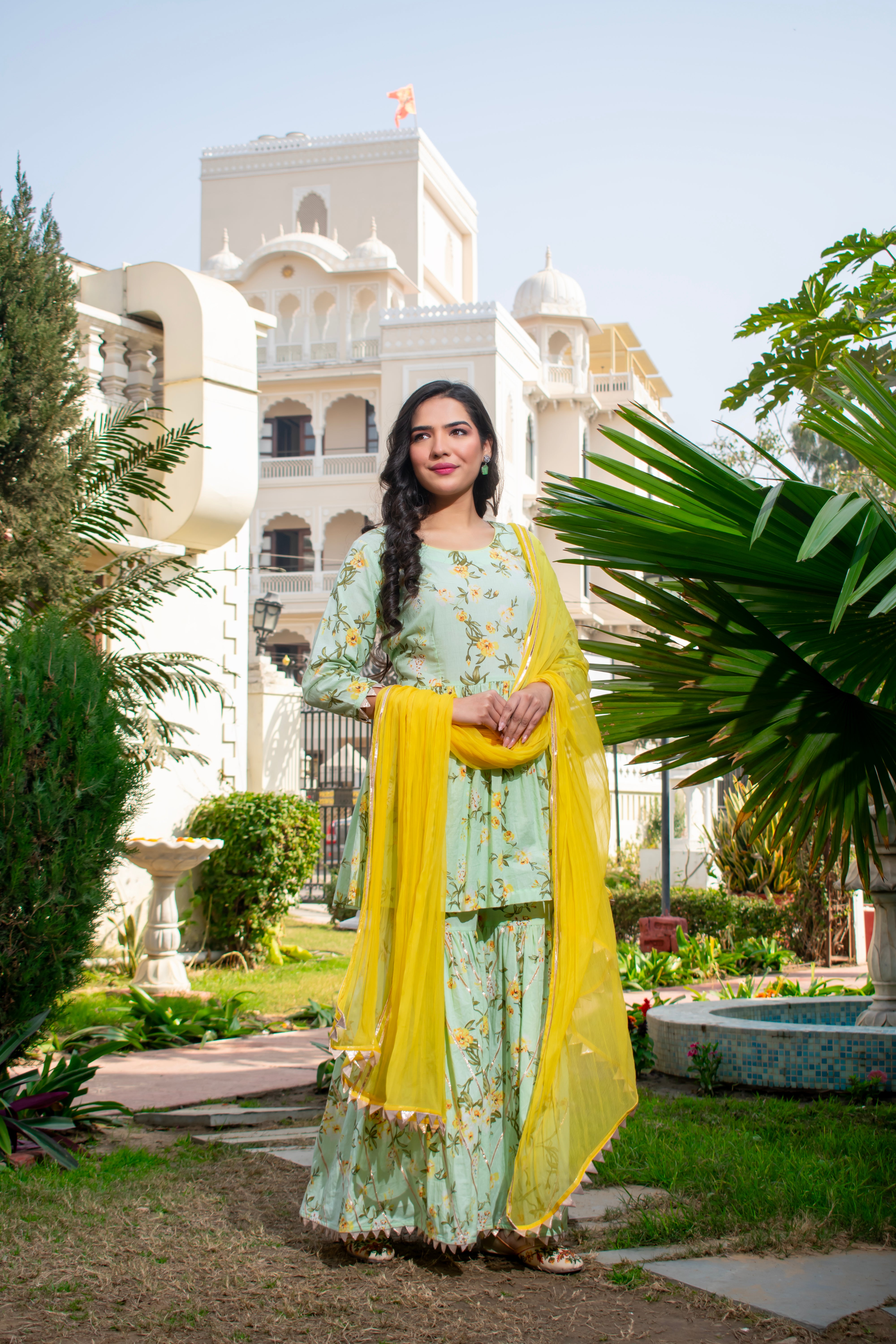 Aafreen - Green Cotton Garrara Set With Gota Detailing