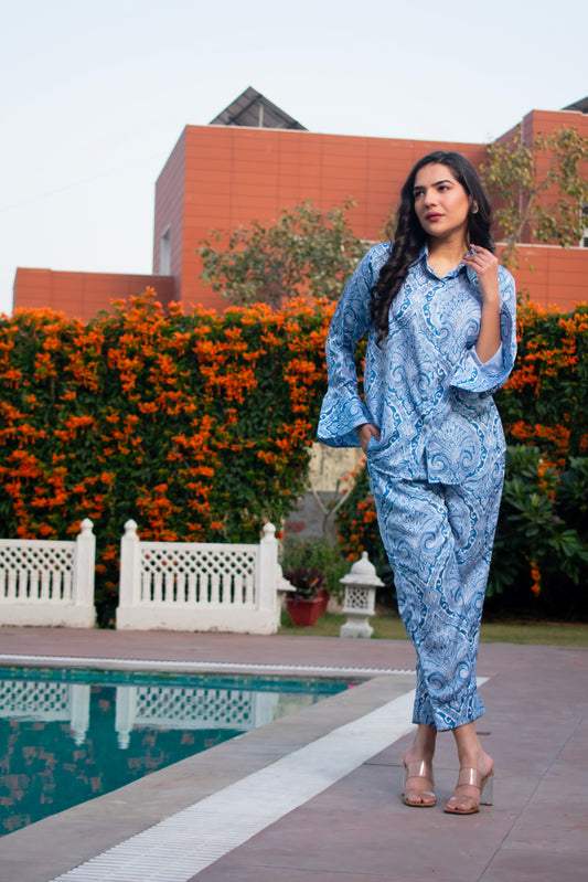 Izma - Modal Silk Blue Co-Ord Set