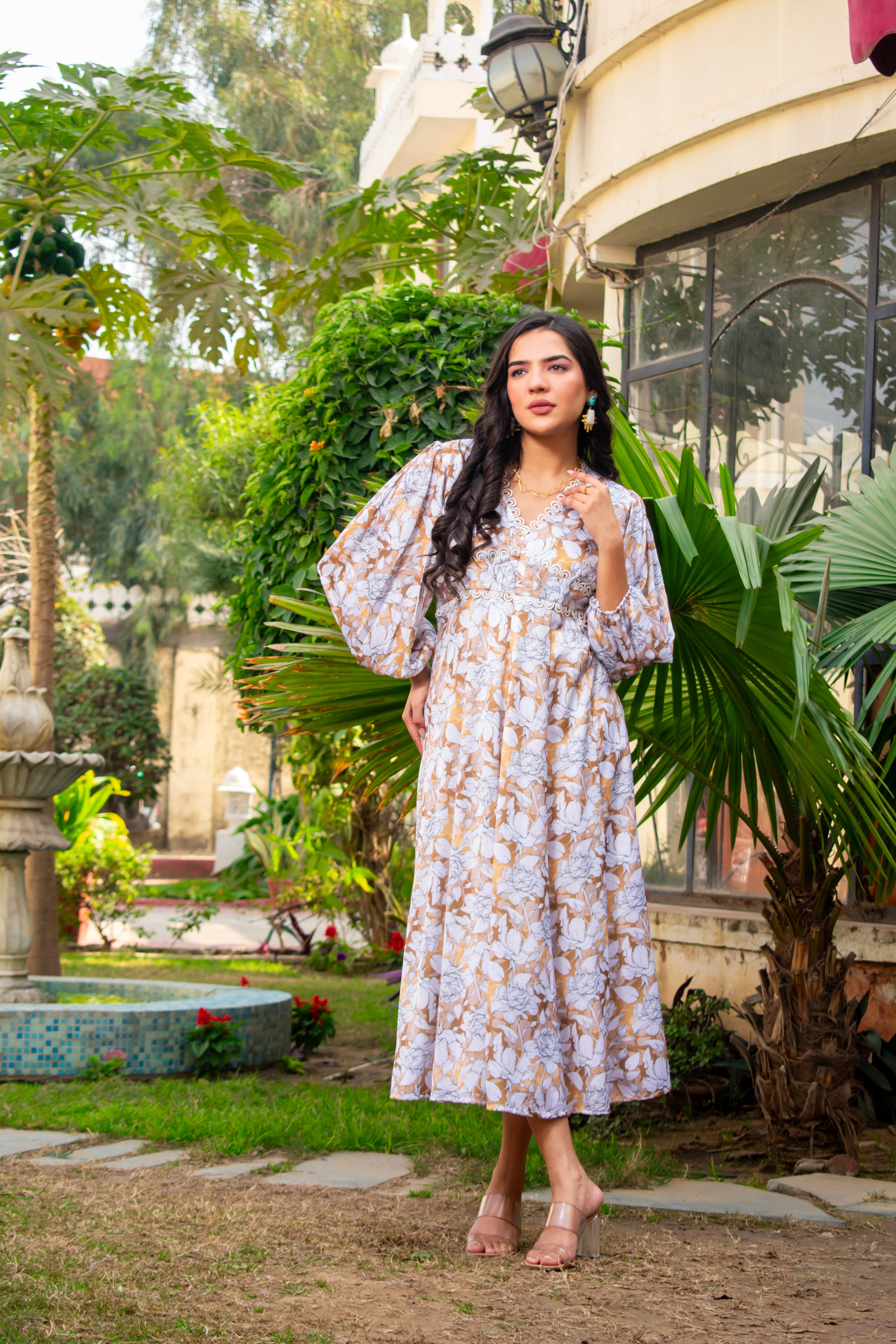 Brown Floral Dresses 